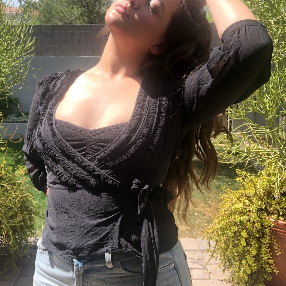 Black BCBG sheer wrap top